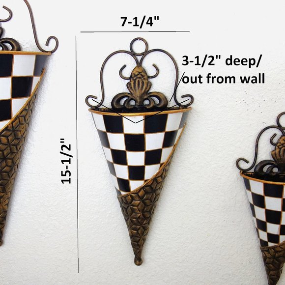 Courtly Wall Decor Wall Pockets Sconces Black White Check Planter Towel Caddy - Picture 6 of 8